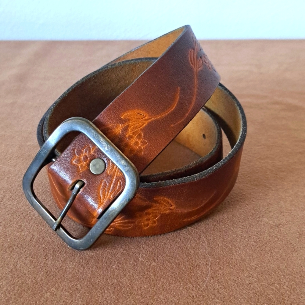 Boho leather belt floral brown size 30 Lattigo